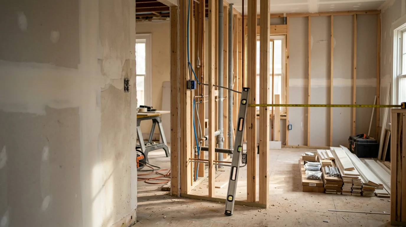 A fully renovated home interior in Chattanooga, TN showing open living spaces with updated finishes, trim, and structural improvements completed by White Construction and Development. The renovation spans the full home from structural systems to final surface details.